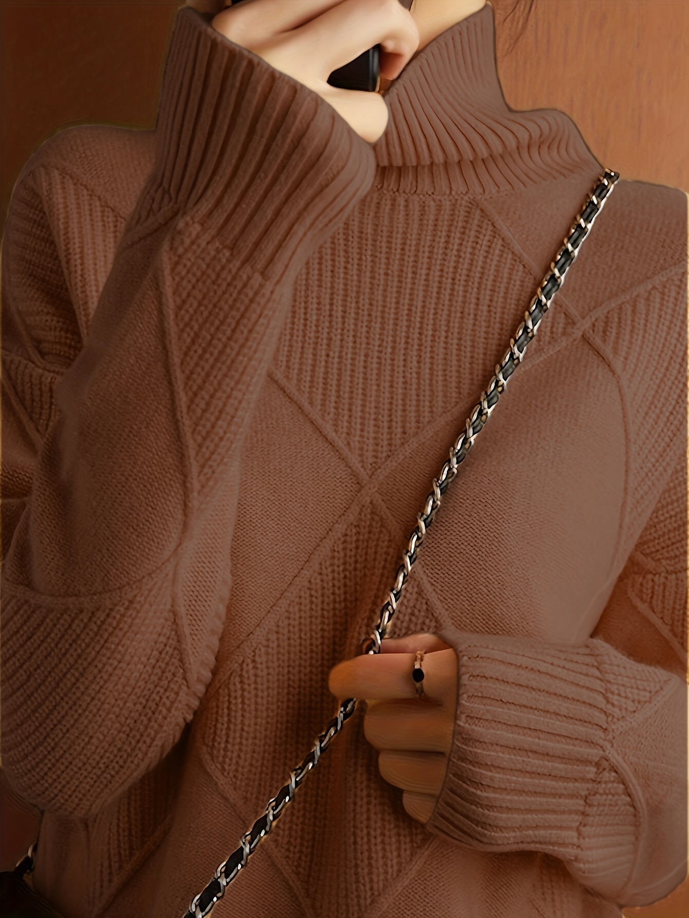 Women's Yellow High-Neck Knit Pullover Sweater Casual Fall Winter Dress