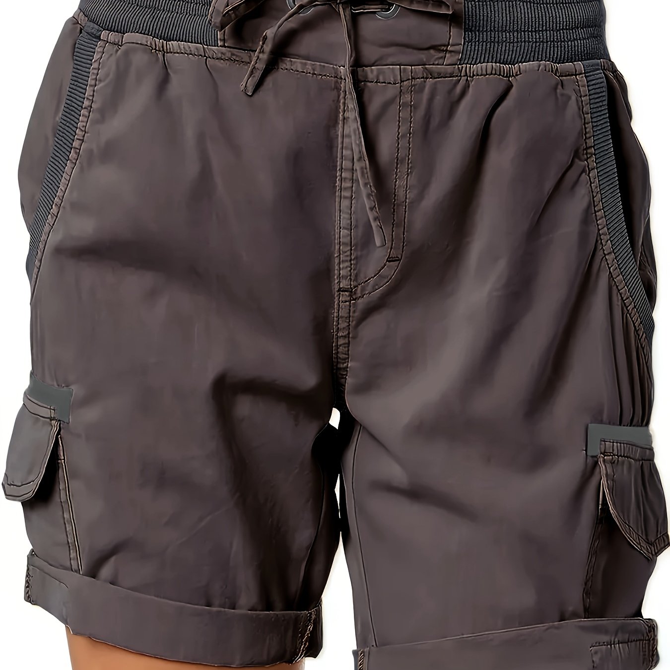 Plus Size Women's Black Cargo Shorts With Drawstring Waist