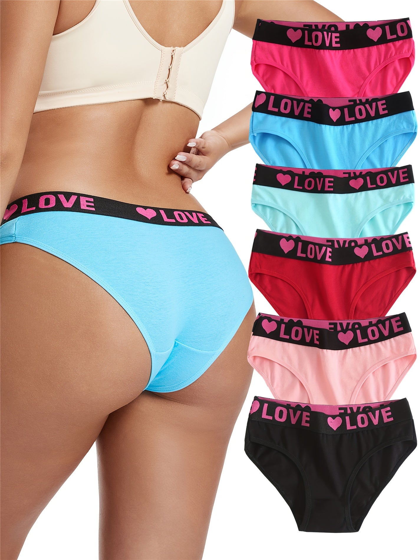 Women's Briefs 6pcs Letter Print Waistband Breathable Butt-Lifting Triangle Underwear