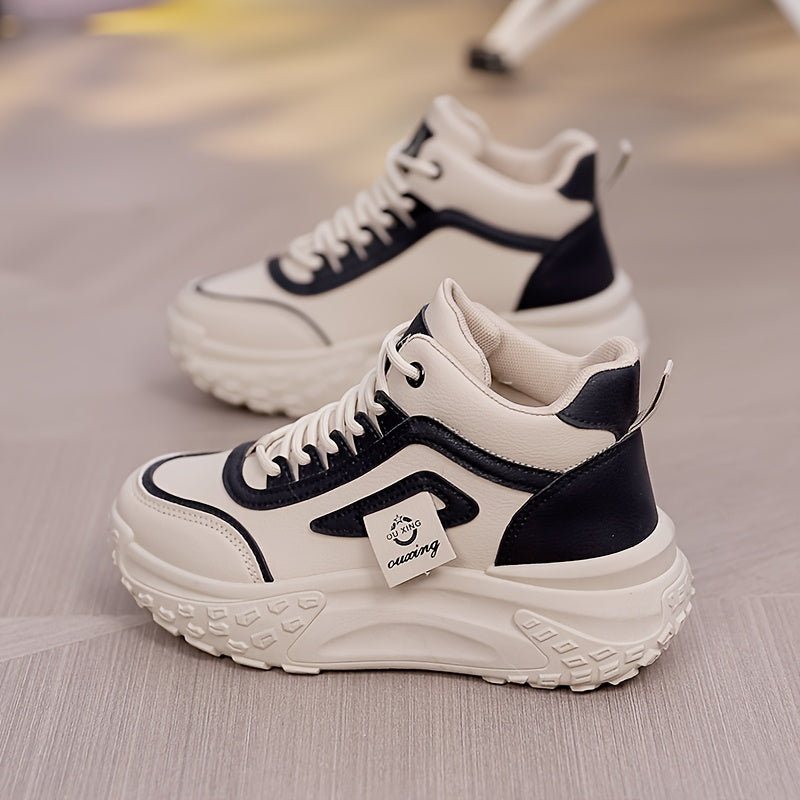 Women High-Top Sneakers Solid Color Casual Shoes All-Season Man-Made