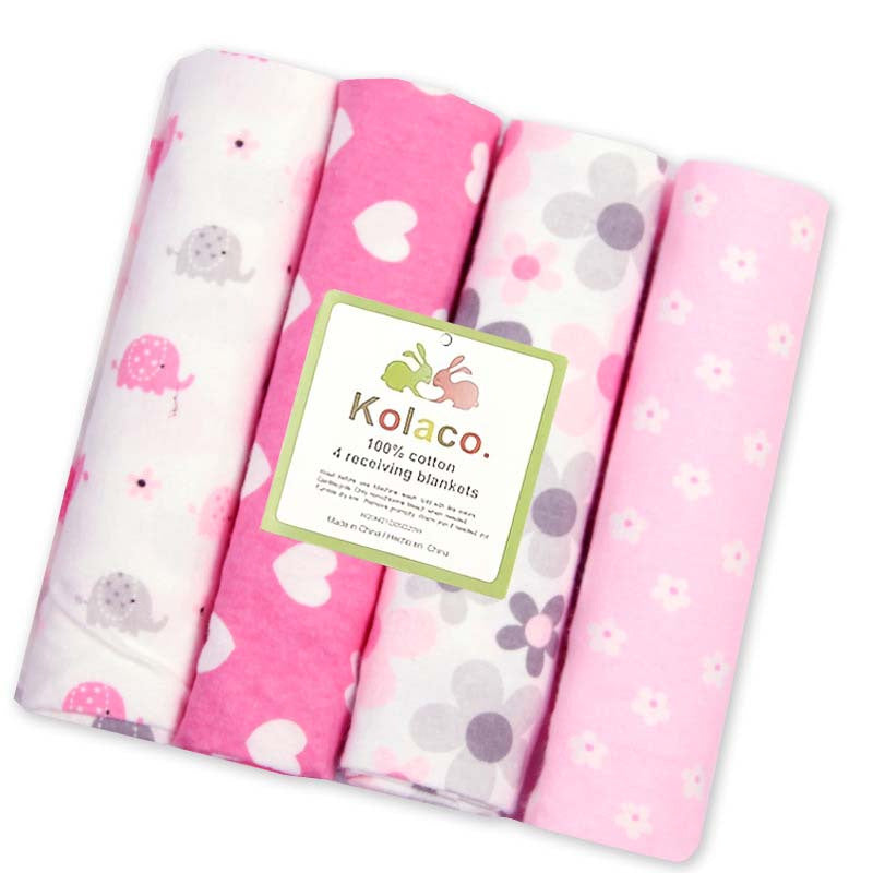 Set of 4 Soft Cotton Baby Receiving Blankets for Newborns 76x76cm