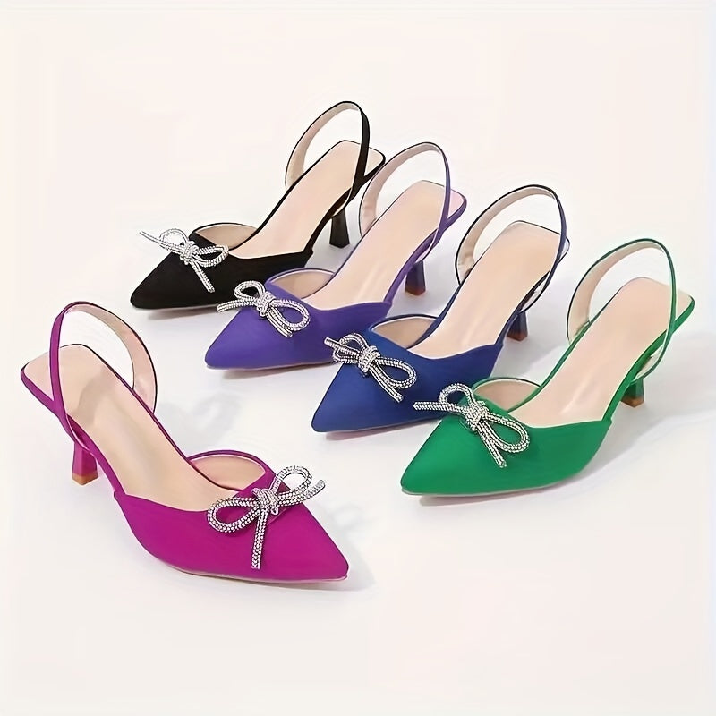 Women's Rhinestone Bowknot Decor Ankle Strap Dress Sandals High Heels