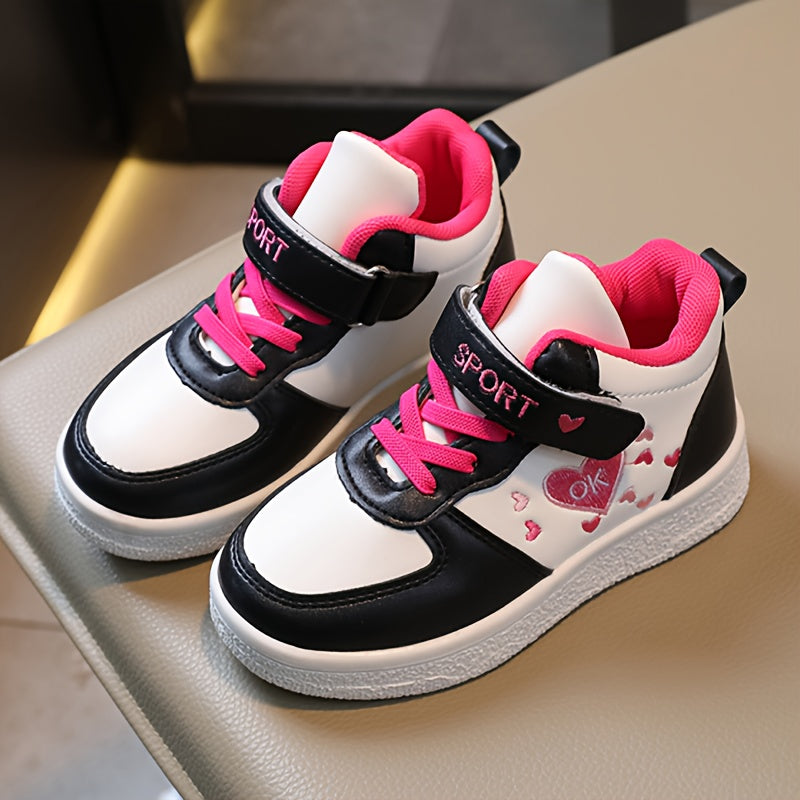 Girls' Embellished High Top Skate Shoes Lightweight Anti-Slip Casual Sneakers for Outdoor Walks