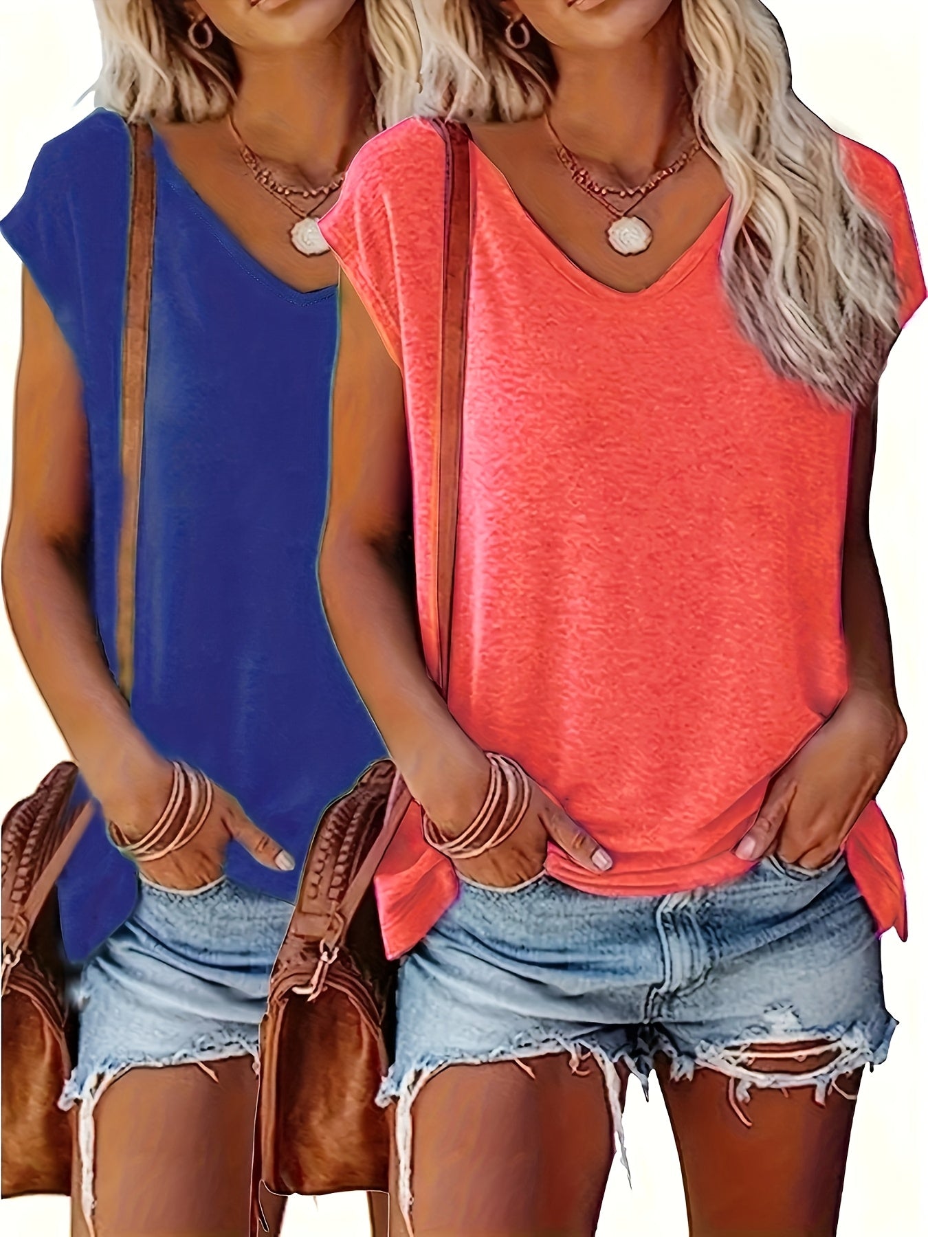 Women Plus Size Solid Color Casual Sport T-Shirts 2-Pack