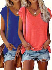 Ayollar uchun keng ko'lamli birxil rangli oddiy sport T-shirtlar, 2 ta to'plam