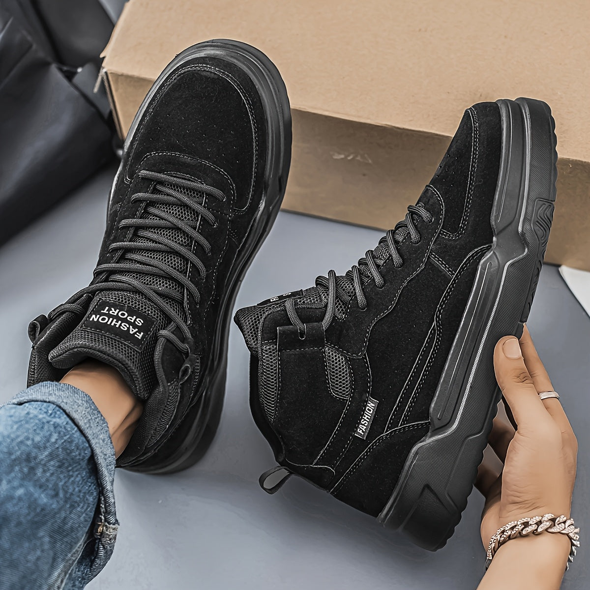 Men's High-Top Graphic Sneakers Casual Running Street Shoes Durable PU Fabric