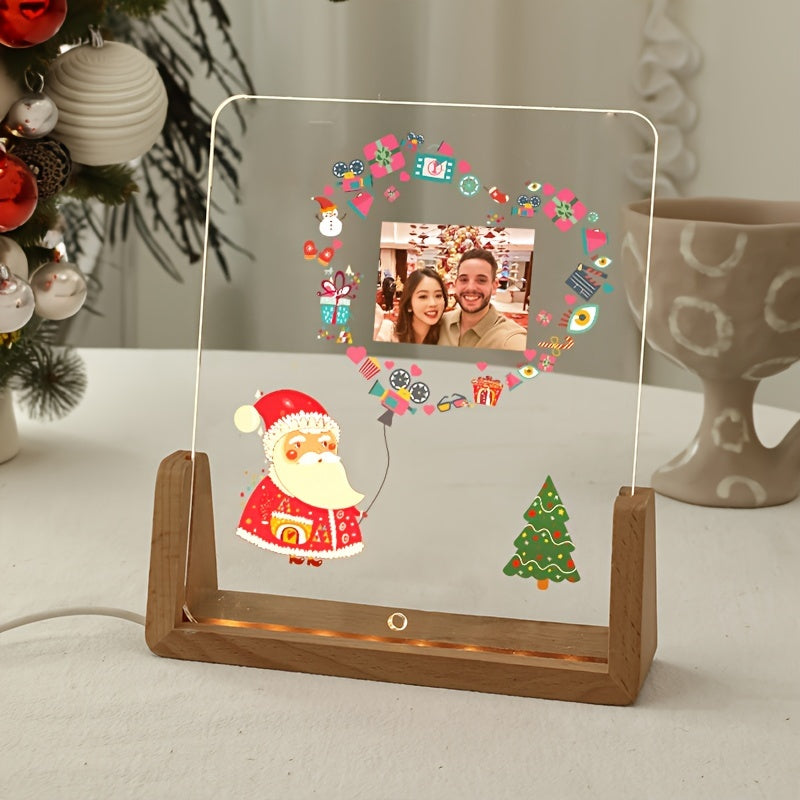 Acrylic Heart-Shaped Christmas Photo Frame Personalized Illuminated Picture Display Stand for Home Decor