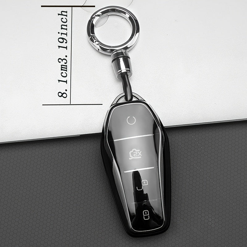 Universal TPU Car Key Fob Cover Transparent Black Protective Shell with Ring