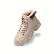 Women's Snow Boots Thick Sole High-Top Warm Leather Lace-Up White