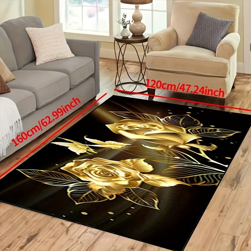 Floral 3D Print Flannel Area Rug Non-Slip Easy to Clean for Kitchen Living Room Bedroom