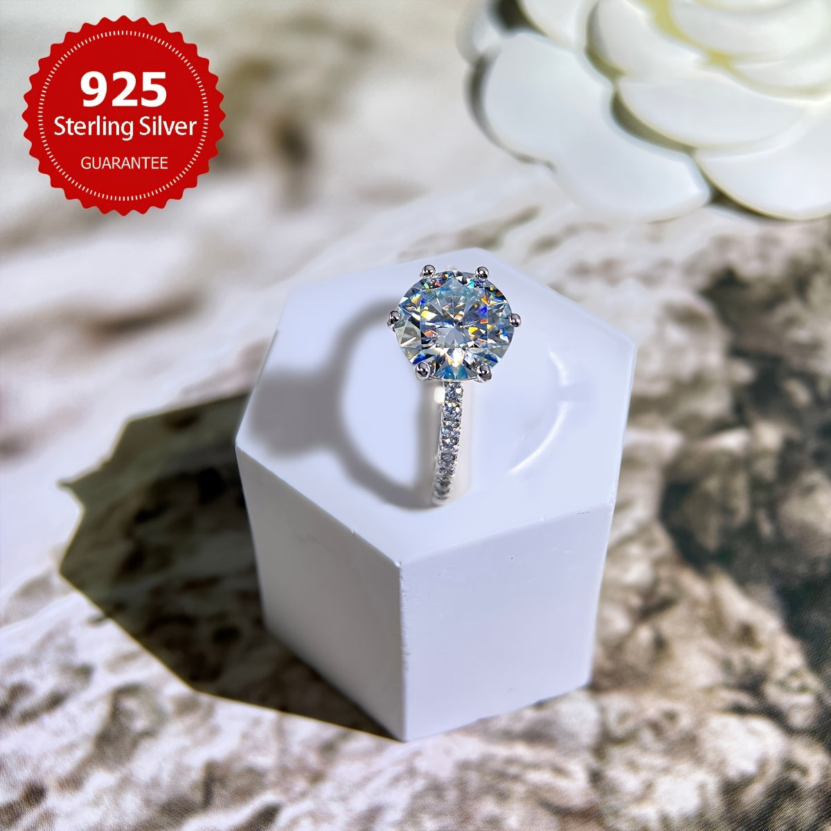 Sterling Silver Moissanite Engagement Ring 3CT Wedding Promise Jewelry for Women