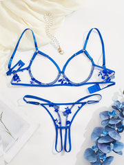 Women’s Lace Mesh Open Cup Lingerie Set with Adjustable Straps