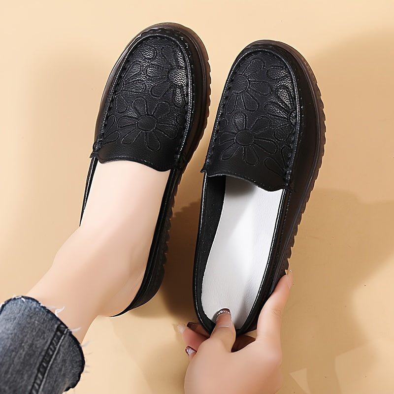 Women's Slip-On Flat Shoes with Flower Pattern Non-Slip Embroidered Casual Lightweight
