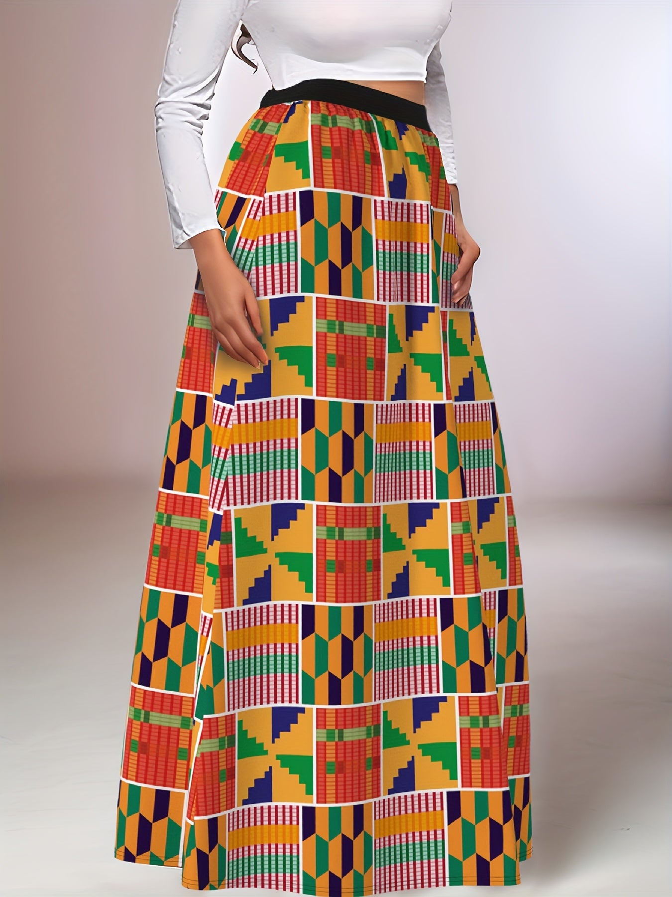 Women's Plus Size Maxi Skirt Polyester Flowy A-Line Vibrant Geometric Print