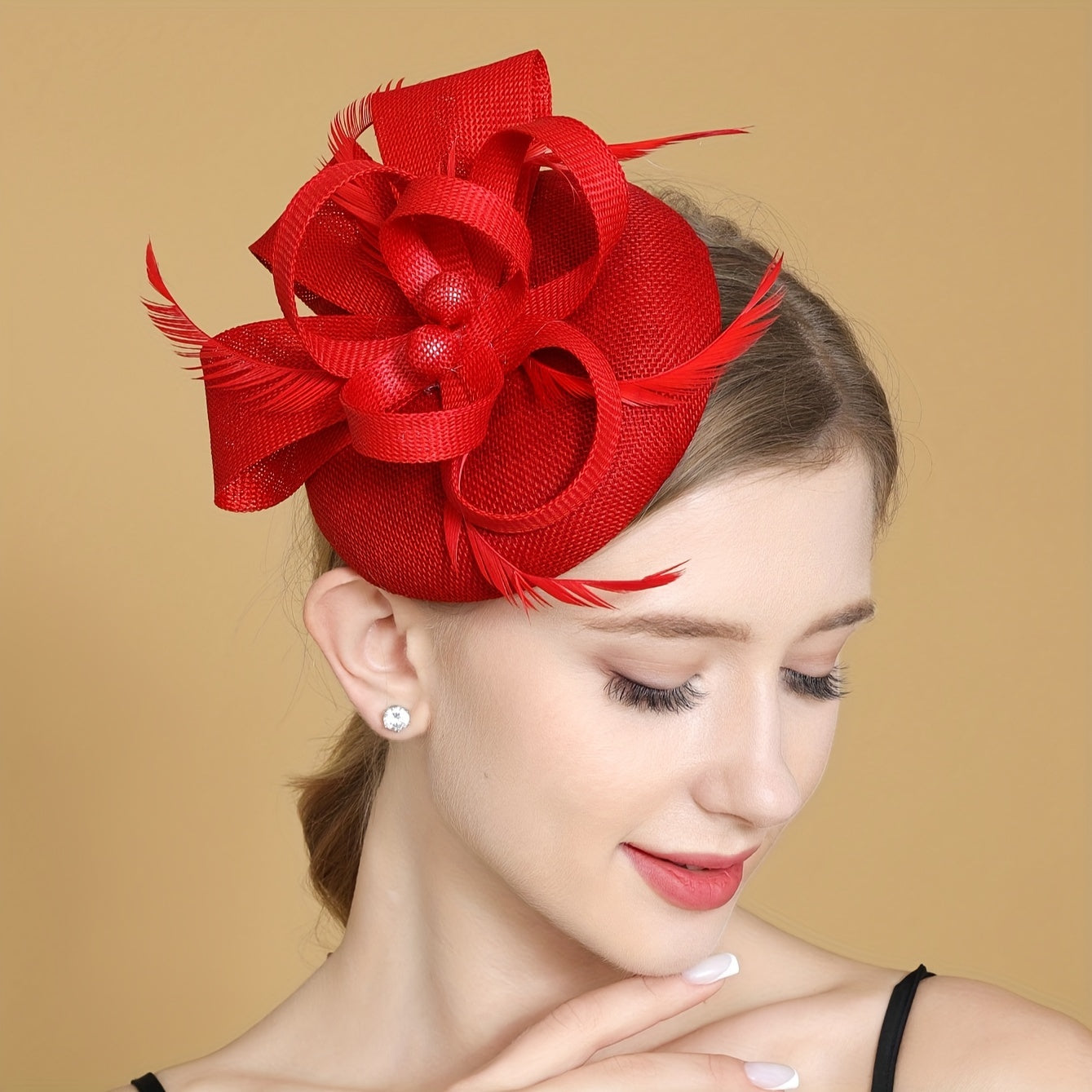 Retro Style Headband with Faux Feathers and Ribbon Knot for Weddings and Events