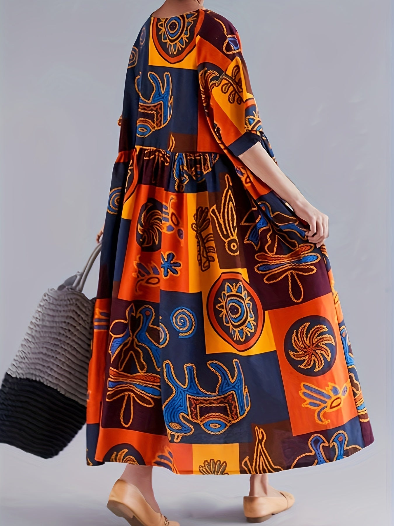 Women's Maxi Dress with Short Sleeves and Pockets in Bold Pop Art Print