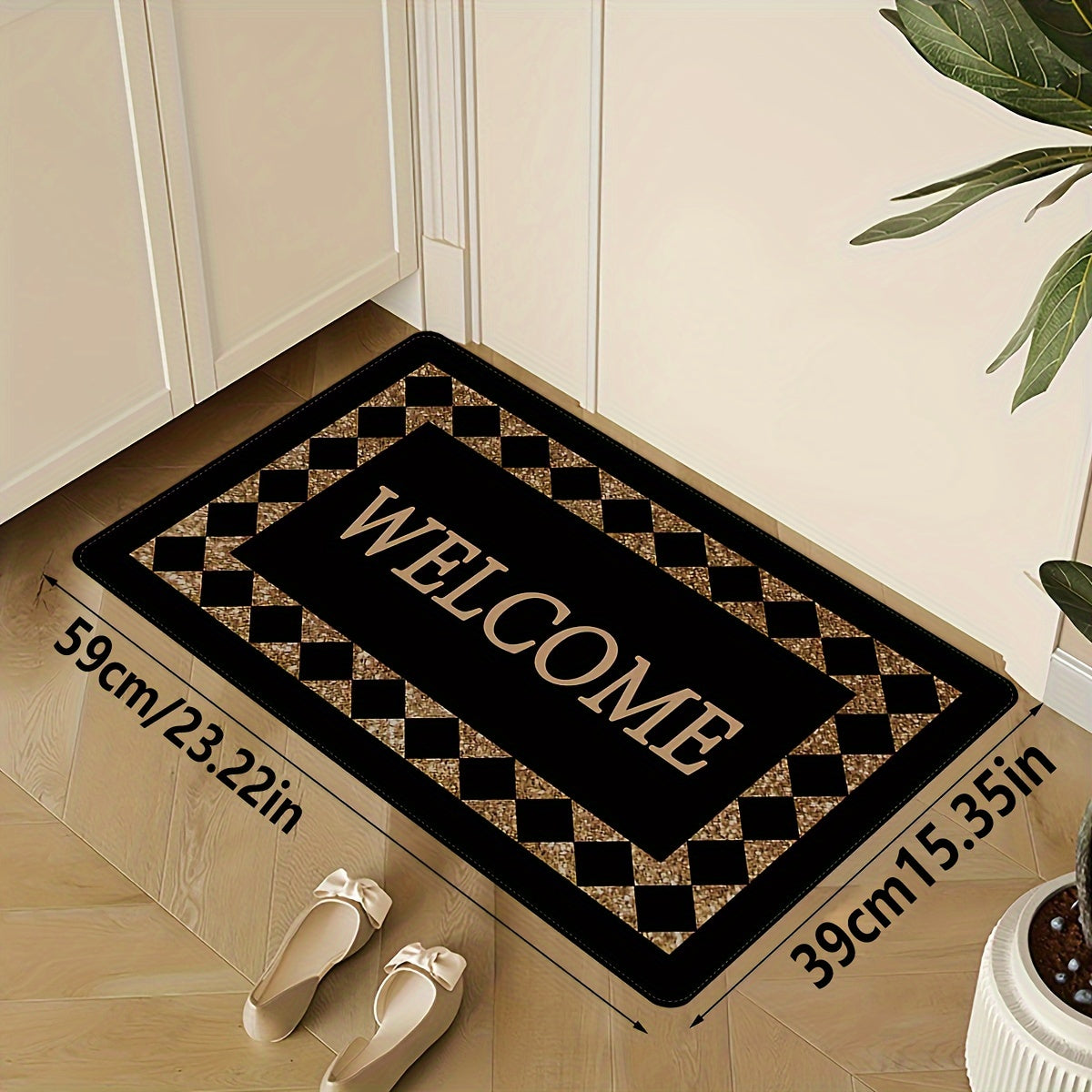 Plaid Monogram Doormat Slip-Resistant Entryway Rug for Foyer Laundry Room