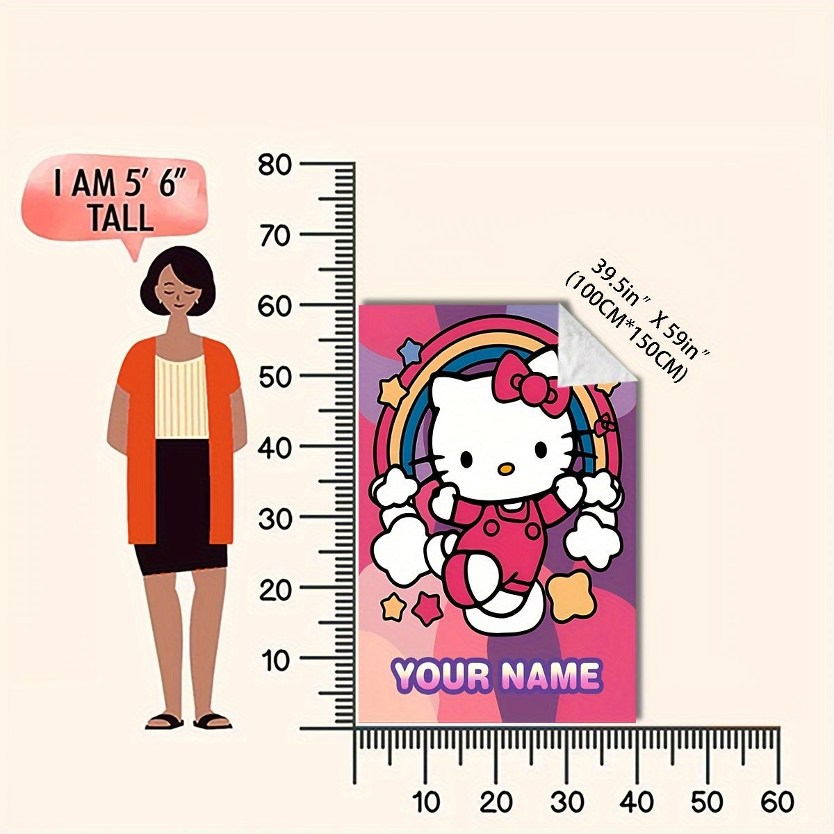 Personalized Cartoon Hello Kitty Flannel Blanket for Kids and Adults