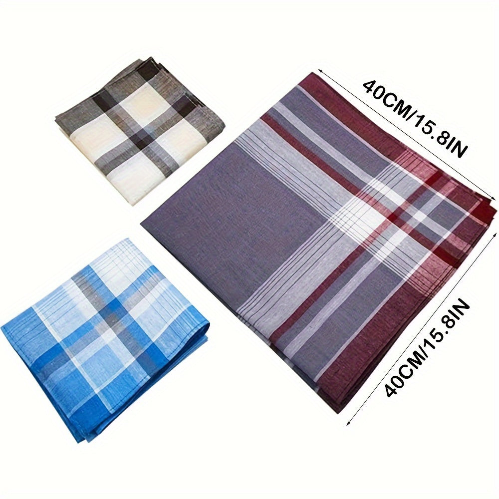 Set of 12 Men's Cotton Handkerchiefs with Plaid Design, Lightweight, Absorbent