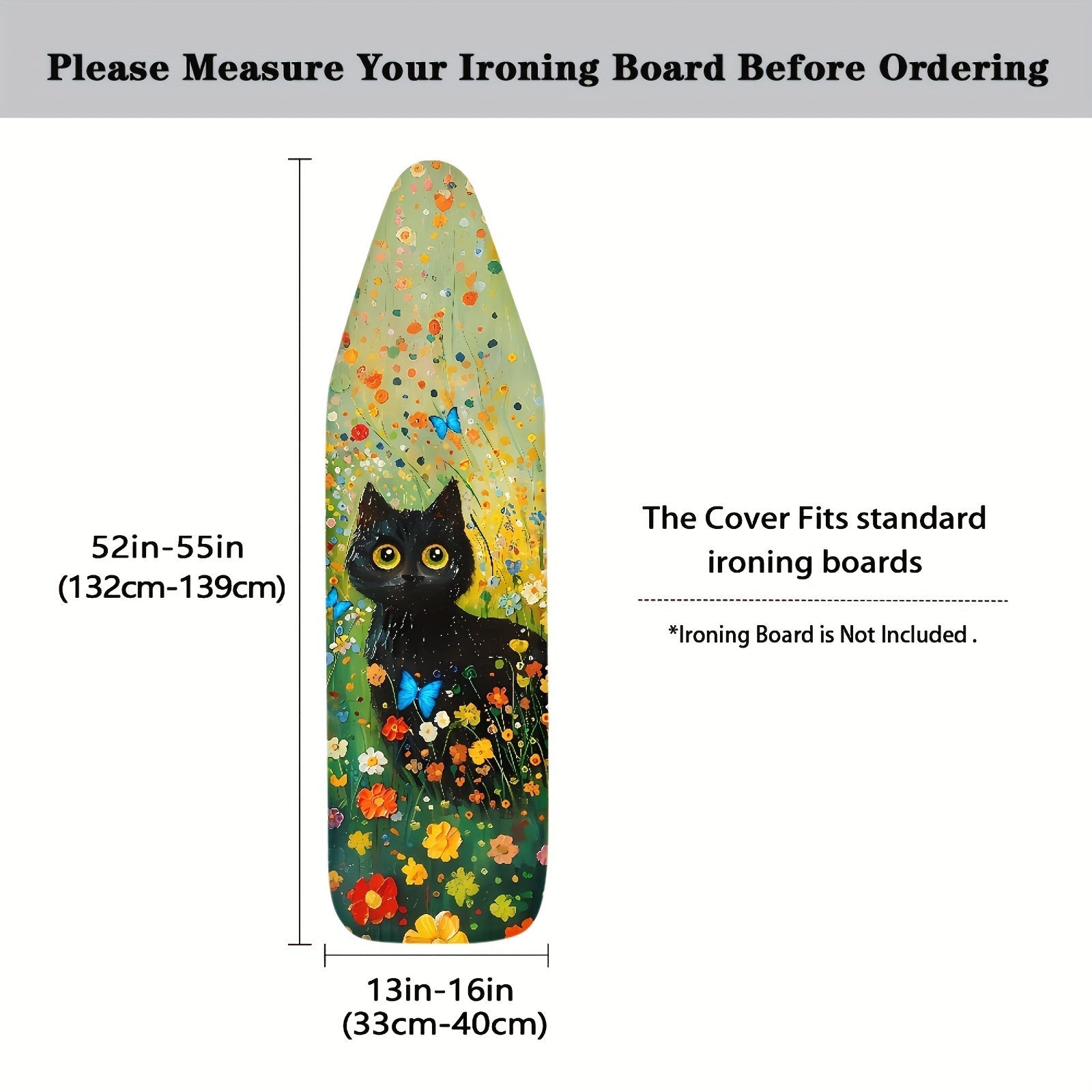 Ironing Board Cover with Elastic Edge Black Cat Floral Print Standard Size Dust-Proof Protector