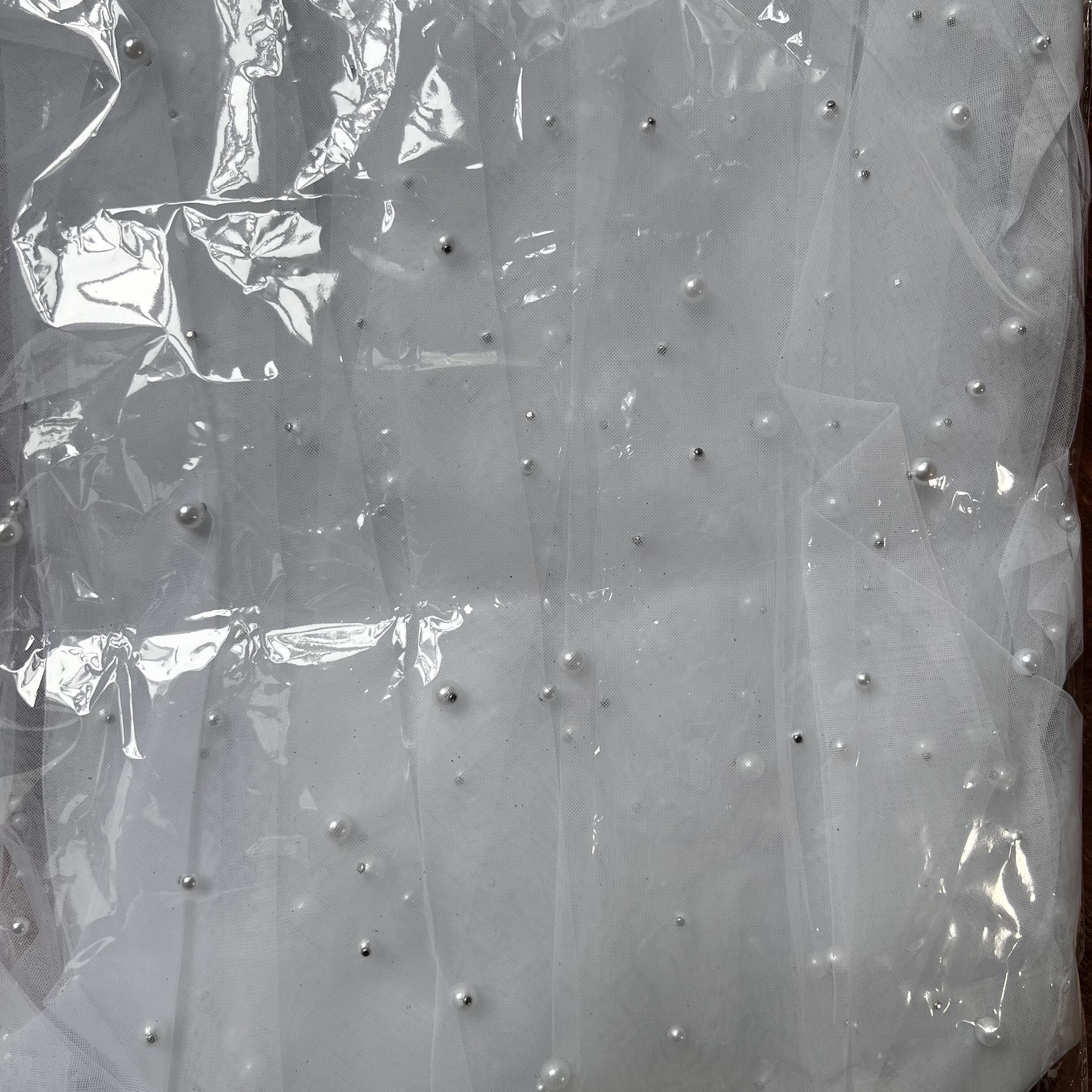 Uzun yumshoq tül to'y qizlar uchun to'y va nikoh uchun faux marjon bilan soch qopqog'i