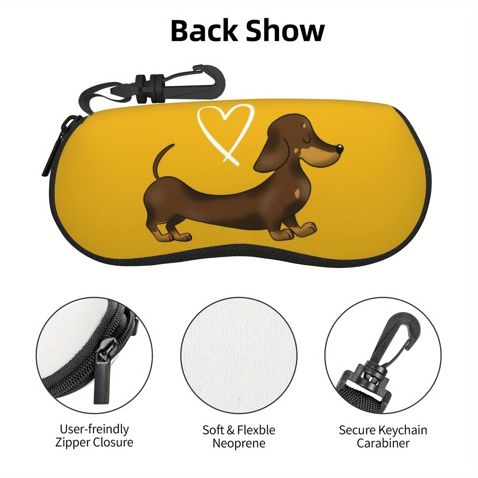Neoprene Glasses Case with Dachshund Print Portable Eyewear Holder for Travel and Sports