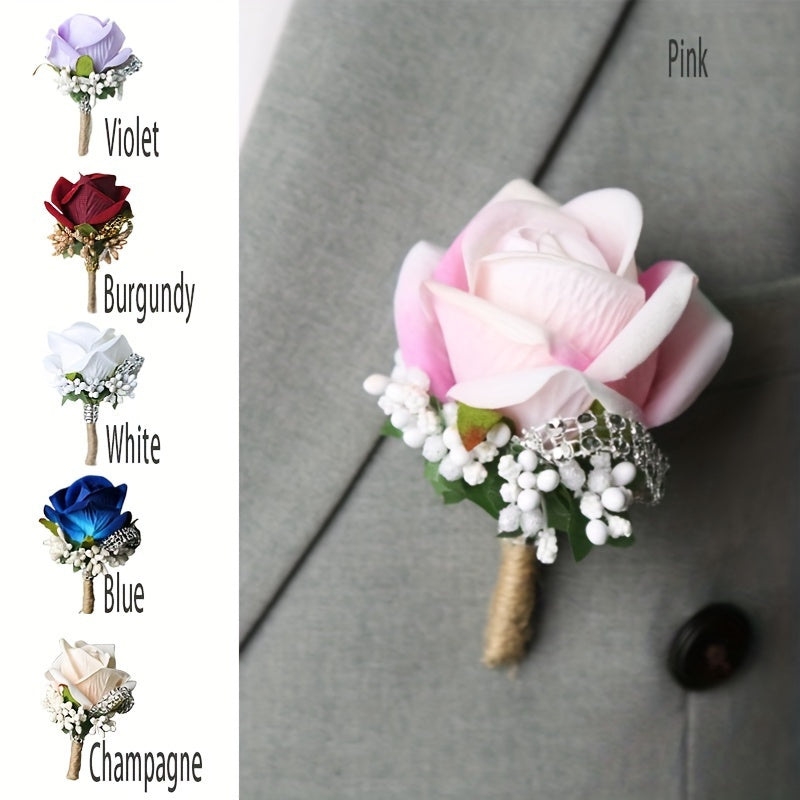 Fabric Rose Boutonniere for Grooms and Men Wedding Graduation Dances
