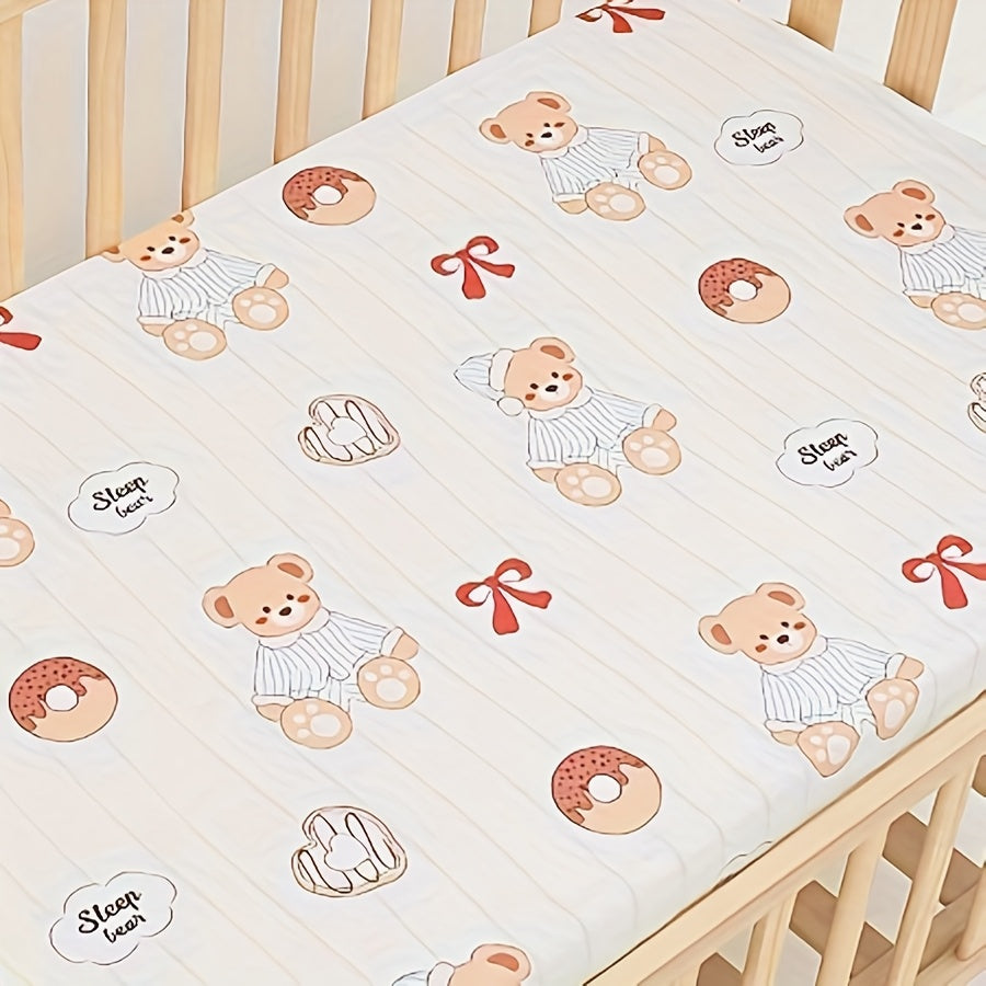 Sábana de tela de punto suave para cuna para recién nacidos y niños pequeños con estampado de animales, no impermeable, lavable a máquina