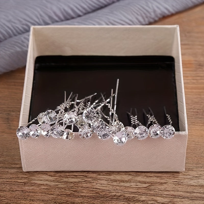 Set of 20 Bridal Hair Pins with Rhinestones U-Shaped Hair Accessories for Weddings and Updos
