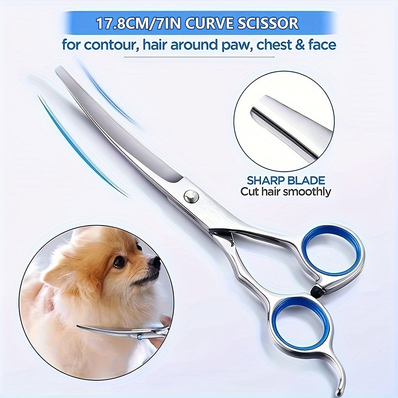 Pet Grooming Kit Stainless Steel Includes Blue Trimming Scissors Curved Scissors Combs for Dogs