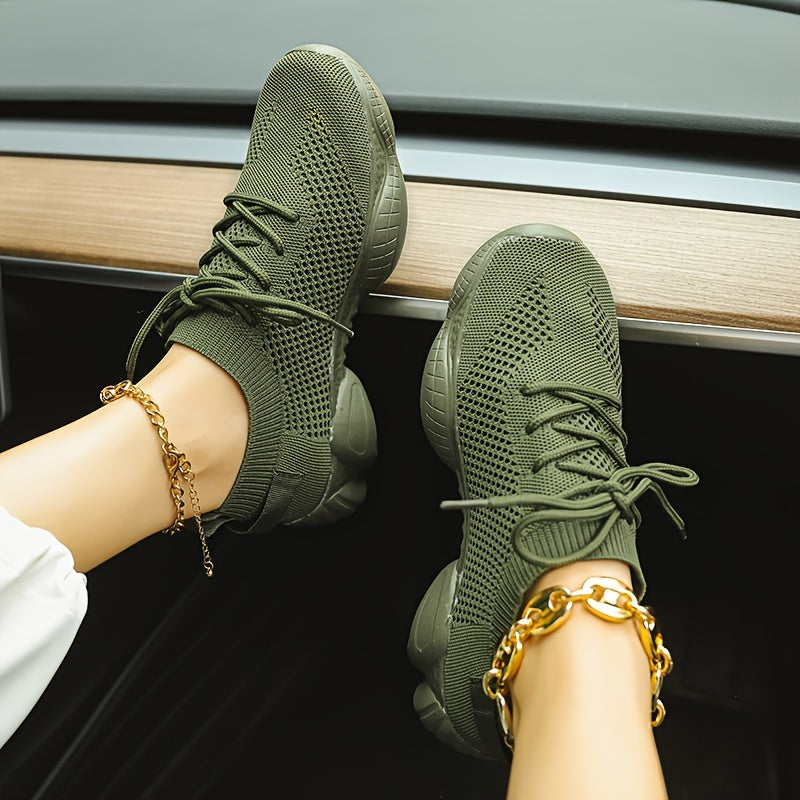 Women's Solid Color Platform Sneakers Breathable Lace-Up Running Shoes Plus Size