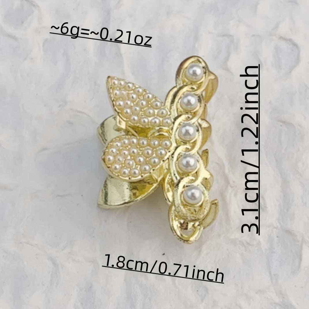 Set of 6 Elegant Mini Hair Clips with Faux Pearls Rhinestones for Women Girls