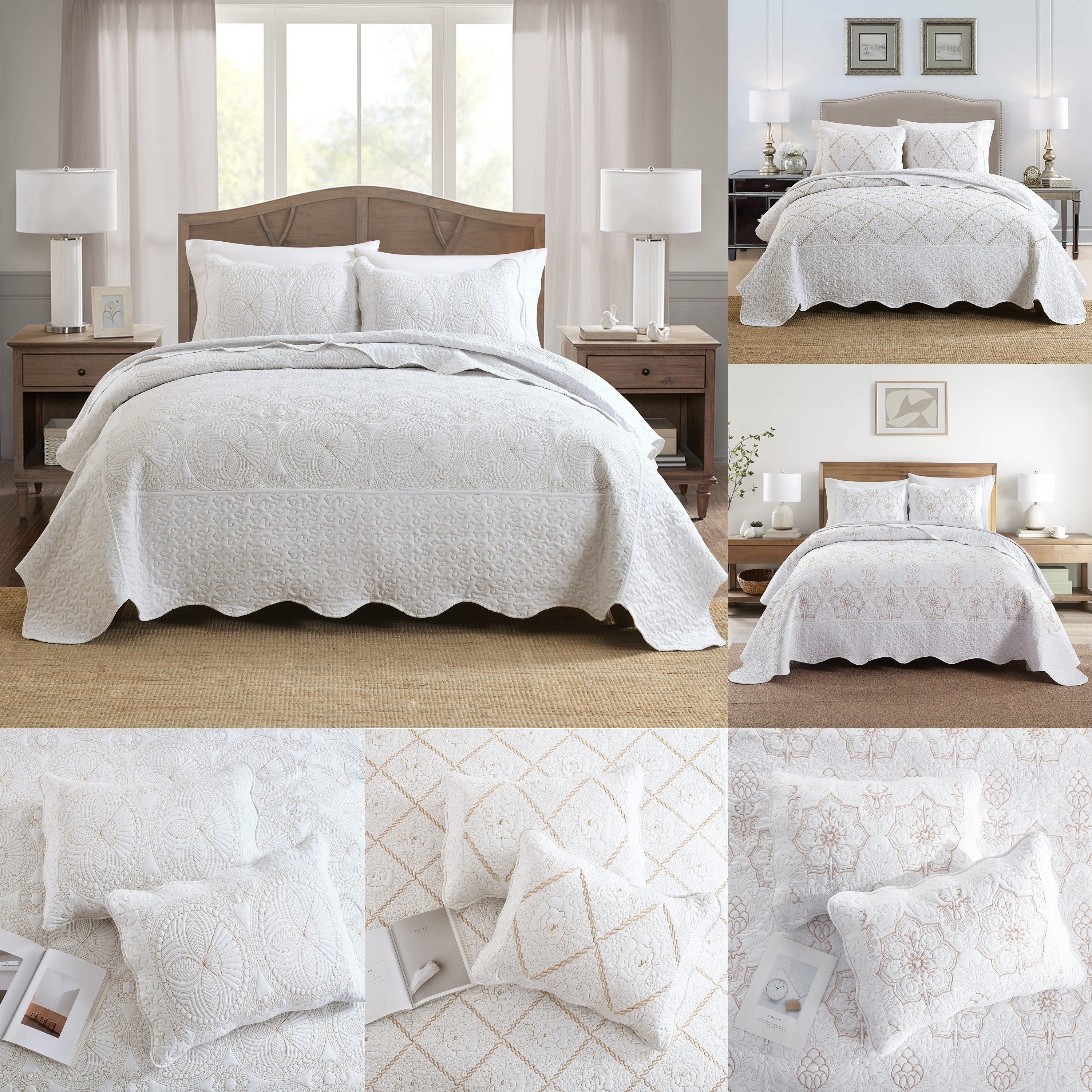 Advanced Quilt Cover Bedding Set with White Gold Thread Flower Pattern Summer Cool 3pcs