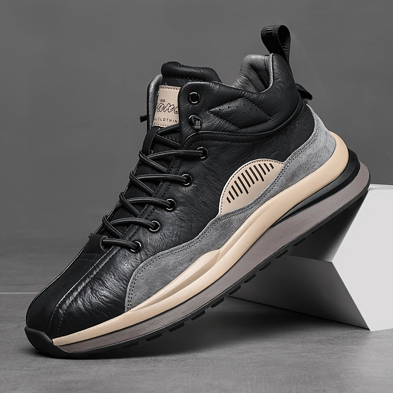 Men's Black and Gray High-Top Sneakers Breathable Rubber Sole Lace-Up Casual Shoes