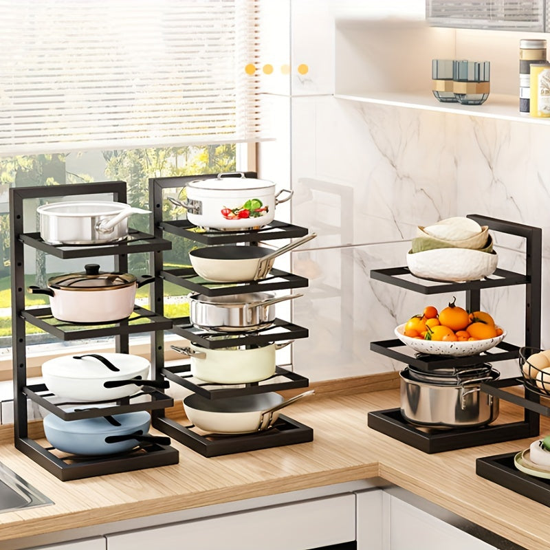 Stainless Steel Pot Rack Adjustable Height 3-Tier or 4-Tier Kitchen Storage Organizer