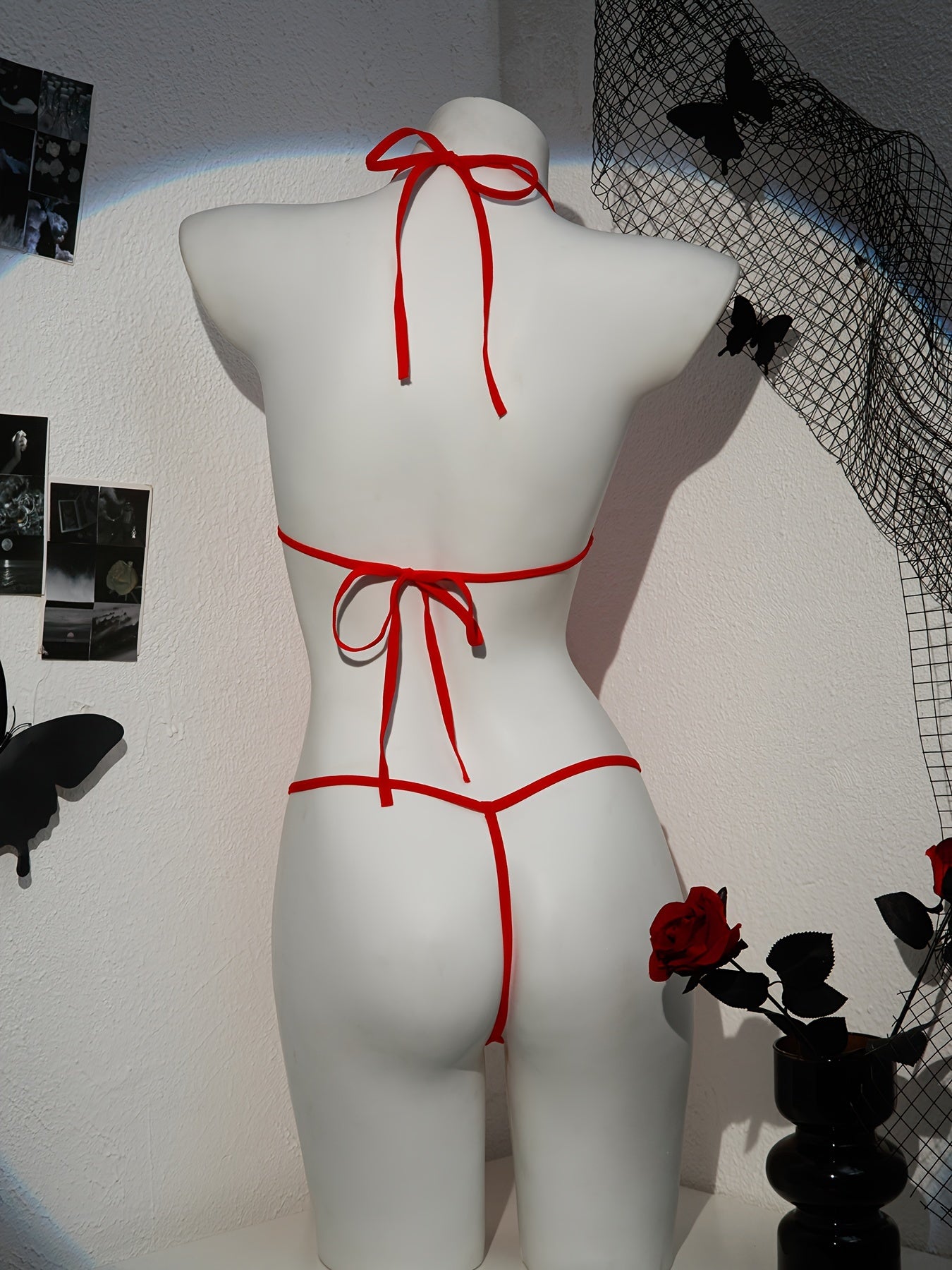 Women's Lace-Up Bodysuit with Halter Neck Semi-Sheer Lingerie