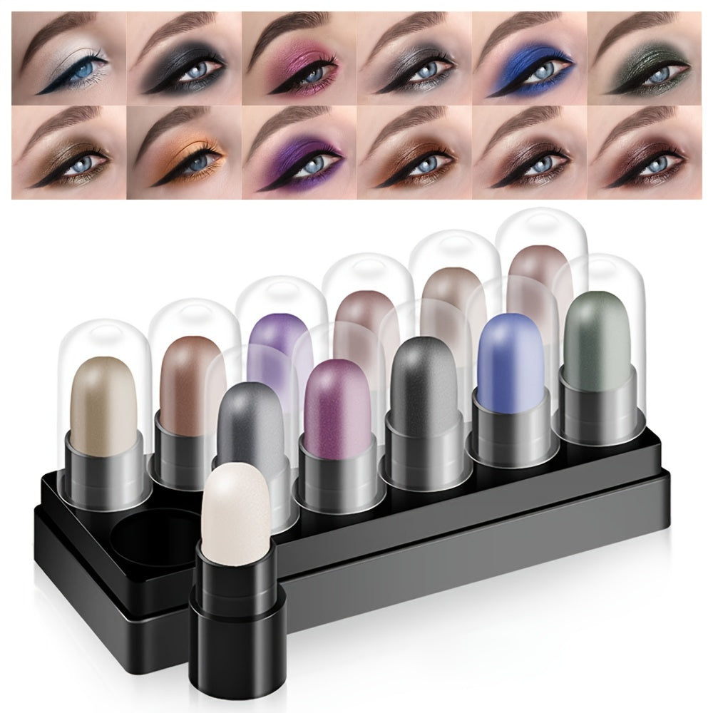 Women Long-Lasting 12-Color Eyeshadow Pen Set Bright Glitter Highlight Sticks