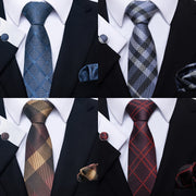Men's Tie, Handkerchief, and Cufflinks Set for Wedding, Party, Business
