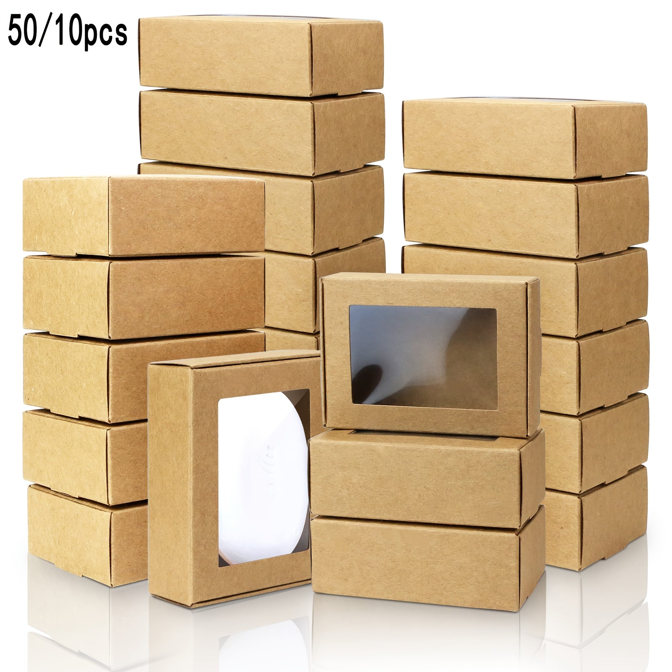 Zargarlik buyumlari uchun shaffof oynali 50 ta kichik kvadrat Kraft qog'oz qutilar
