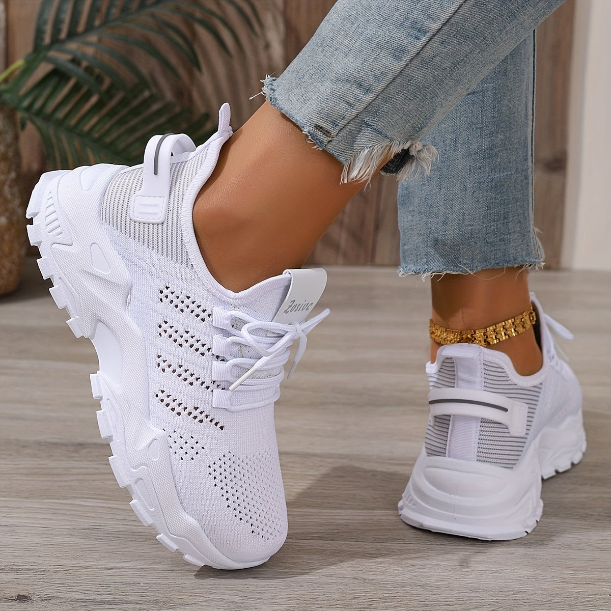 Women's Breathable Mesh Casual Sneakers Lightweight Running Shoes White Low-Top
