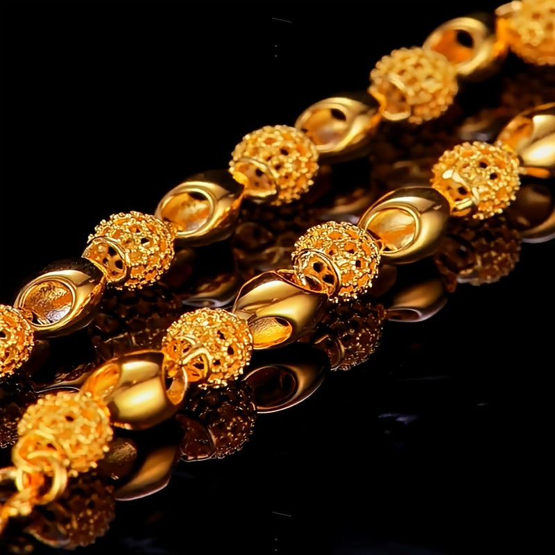 Gold-Plated Buddha Bead Bracelet Brass Hollow Design for Men and Women