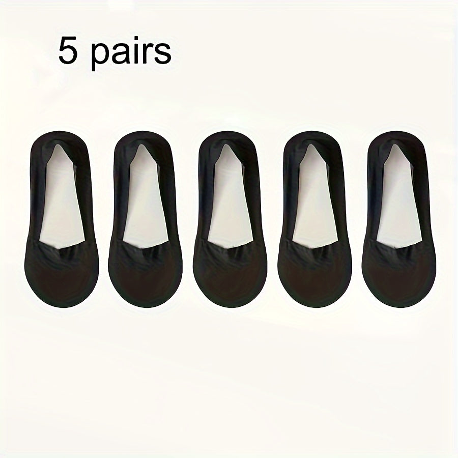 Women Ice Silk Invisible Socks 5 Pairs Non-Slip Breathable Low Cut