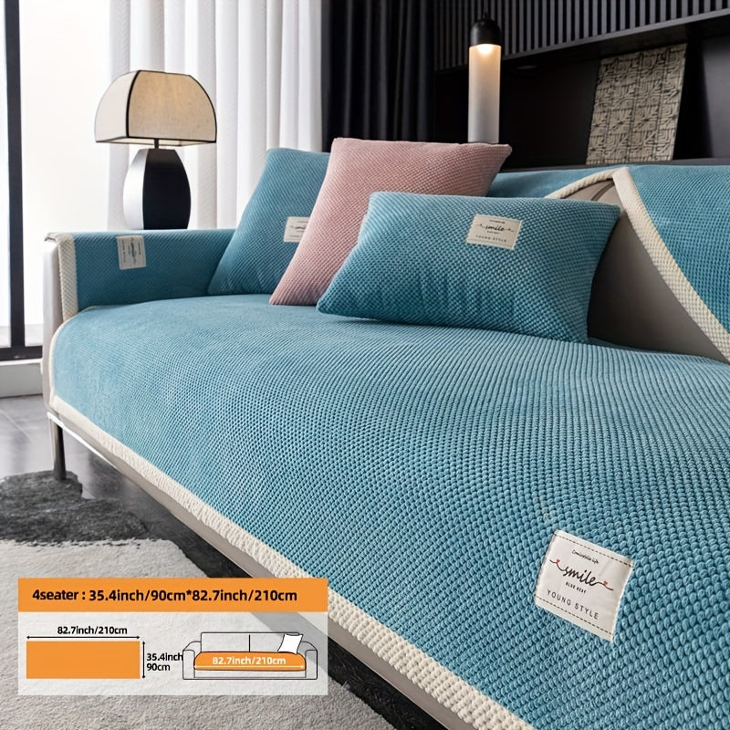 Hozirgi zamonaviy plush divan qopqog'i, barcha fasllar uchun korduroy chekkali