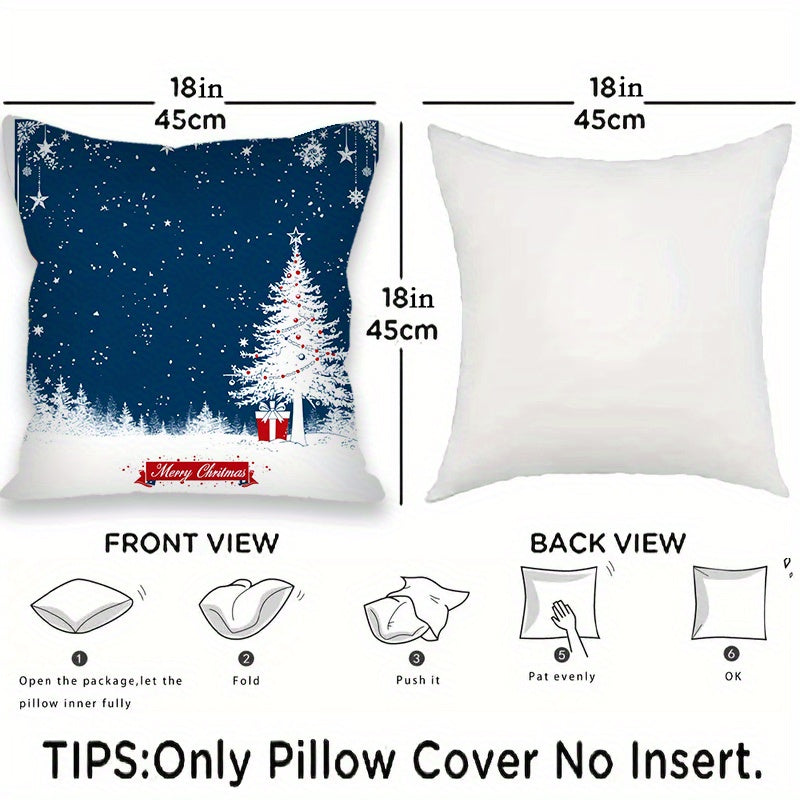 Blue Merry Christmas Throw Pillow Covers Set 45.72cm Square Polyester Cushion Cases for Living Room Bedroom Car