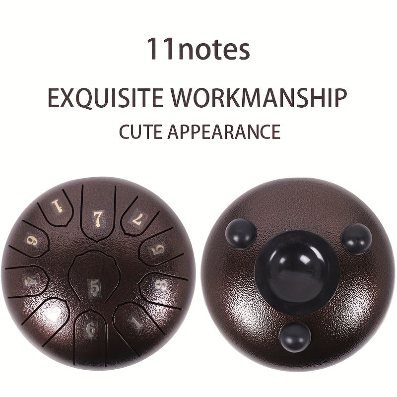 6-Inch 11-Tone Steel Tongue Drum Kit with Bag Mallets Music Book for Meditation Yoga Camping
