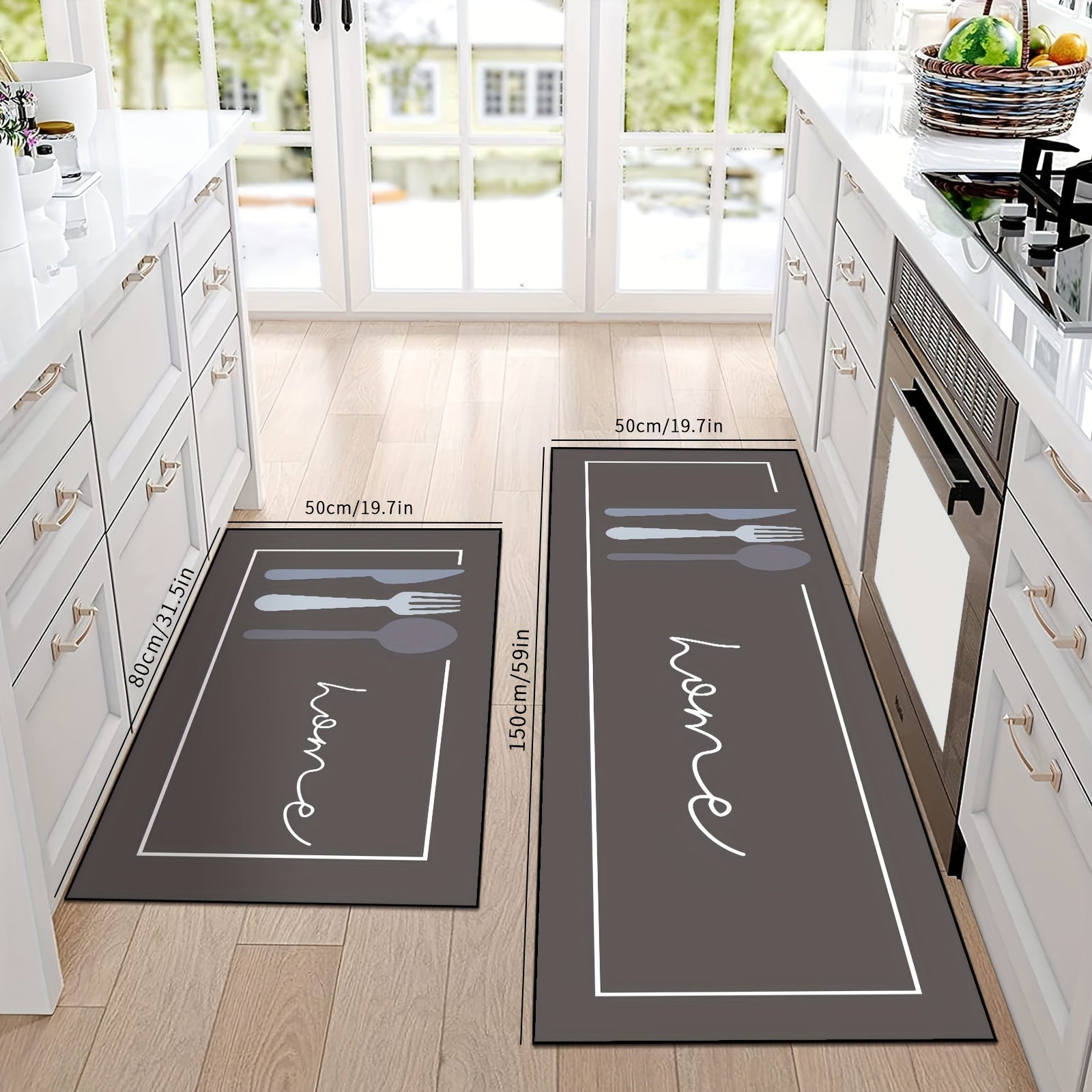 Washable Non-Slip Kitchen Floor Mat with Home Design Durable Polyester Carpet