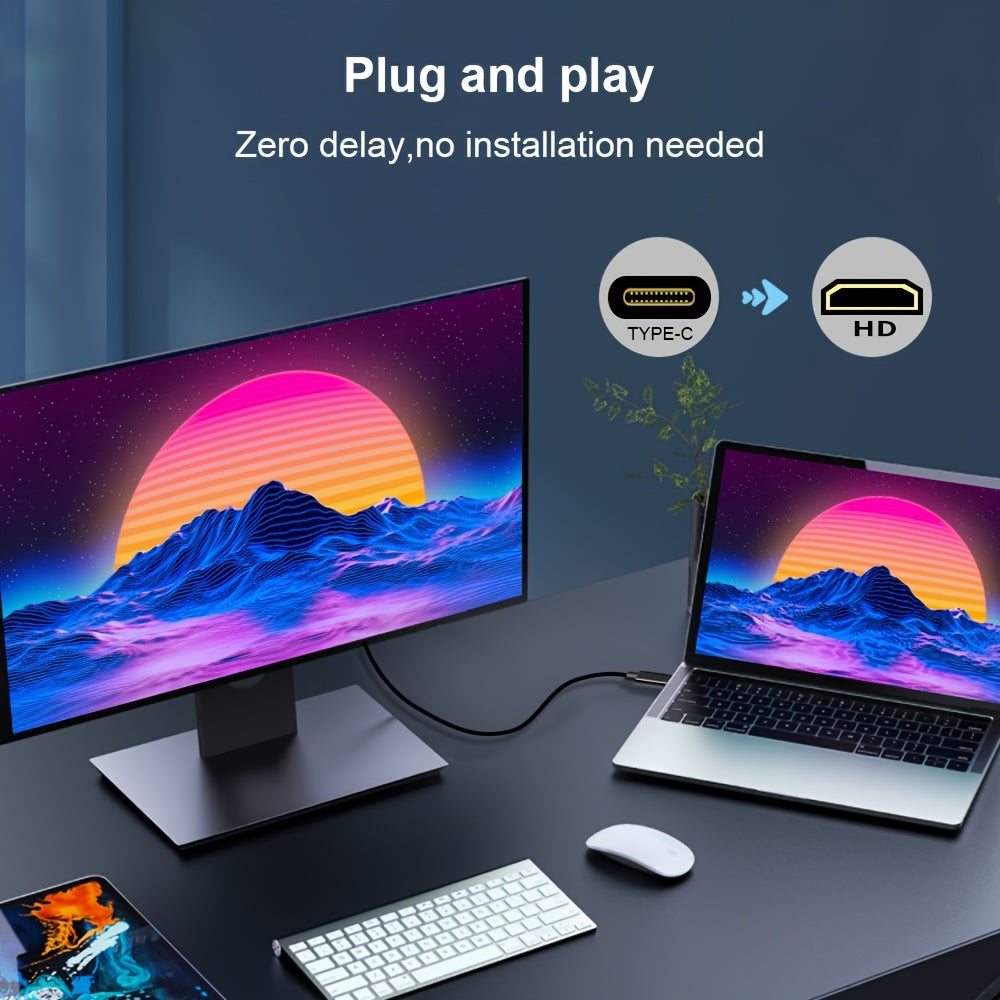 4K USB-C to HDMI Cable Thunderbolt 3/4 Compatible Flat Black for MacBook Pro iPad Pro Samsung Galaxy Surface Devices