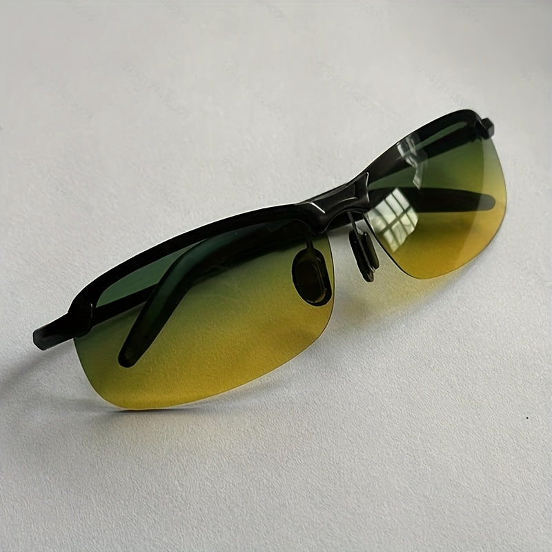 Unisex Semi-Rimless Photochromic Polarized Glasses for Night and Day Use