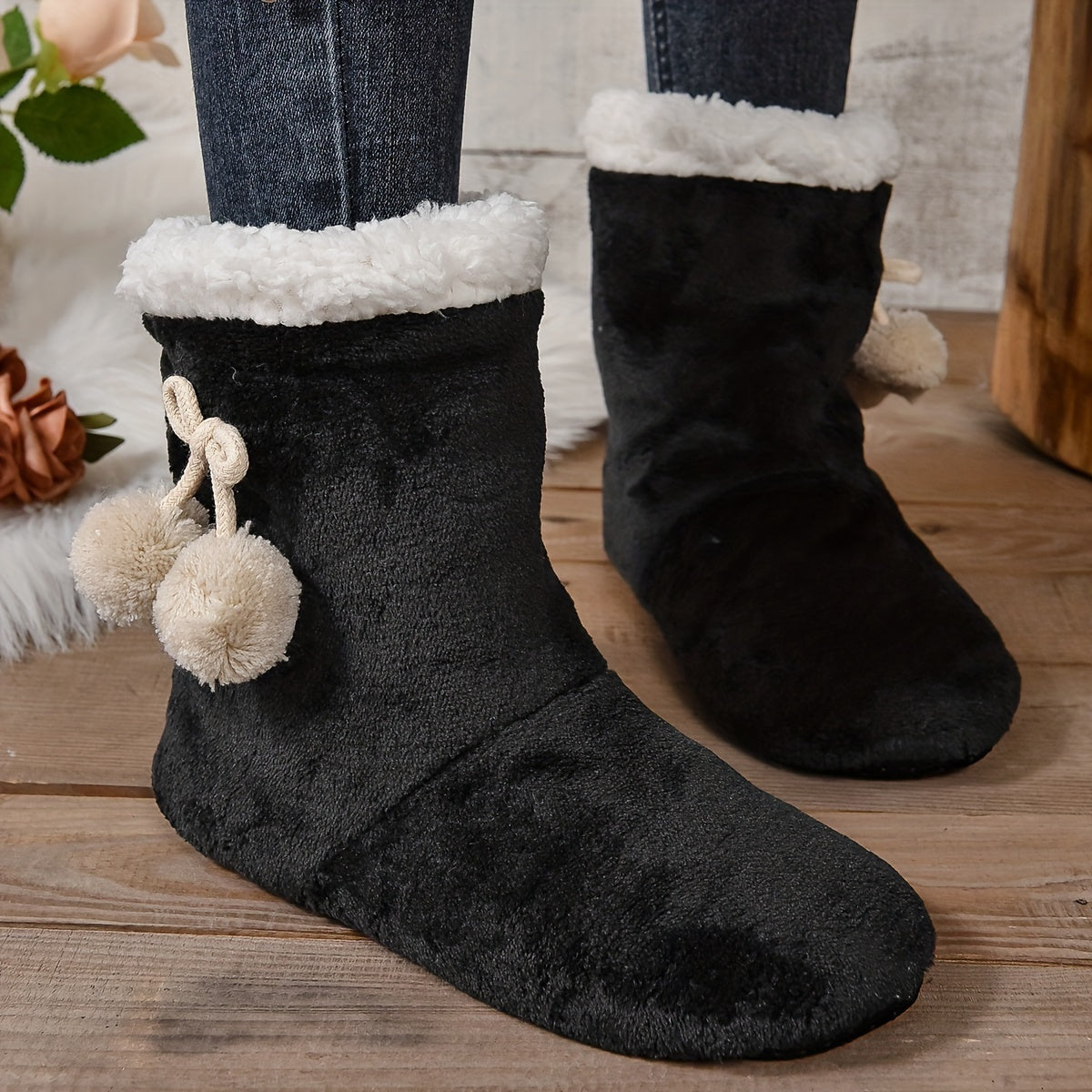 Women's Cozy Knit Slippers Warm Indoor Slide-On Booties
