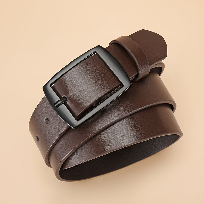 Men's Casual Faux Leather Belt with Square Alloy Buckle for Jeans